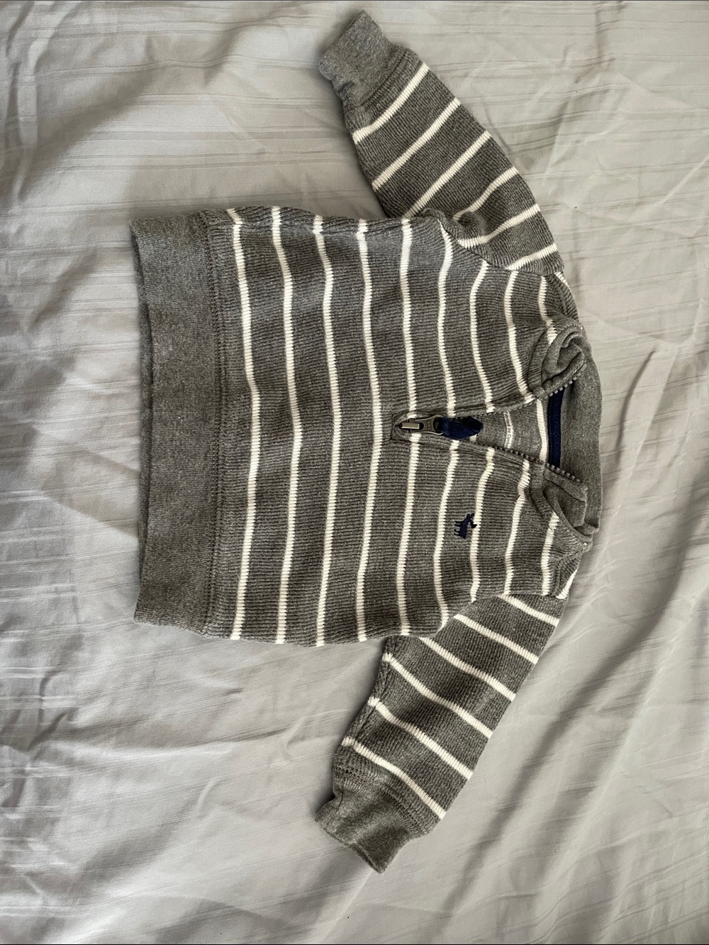 Striped Gray & White Half-Zip Men's Sweater